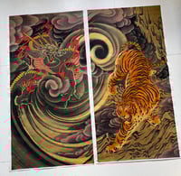 Image 1 of Dragon and Tiger painting PAIR 