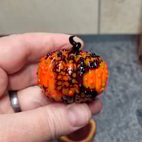 Image 2 of LG. Orange & Black Pumpkin - Flamework glass sculpture