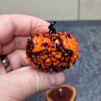 Image 3 of LG. Orange & Black Pumpkin - Flamework glass sculpture
