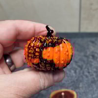 Image 4 of LG. Orange & Black Pumpkin - Flamework glass sculpture
