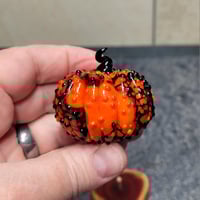 Image 5 of LG. Orange & Black Pumpkin - Flamework glass sculpture