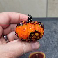 Image 7 of LG. Orange & Black Pumpkin - Flamework glass sculpture