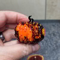 Image 8 of LG. Orange & Black Pumpkin - Flamework glass sculpture