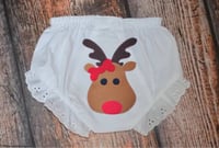 Image 2 of Reindeer Girl Baby Bloomers Ruffled Christmas Holiday Diaper Cover 