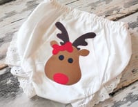 Image 1 of Reindeer Girl Baby Bloomers Ruffled Christmas Holiday Diaper Cover 