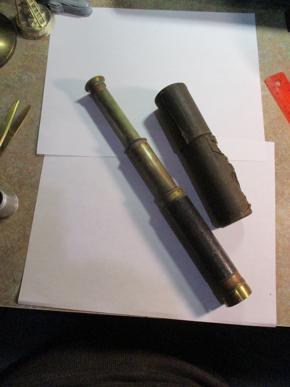 #218-CIVIL WAR SALE: RARE SOLDIER'S TELESCOPE IN ORIGINAL TWO-PART CASE