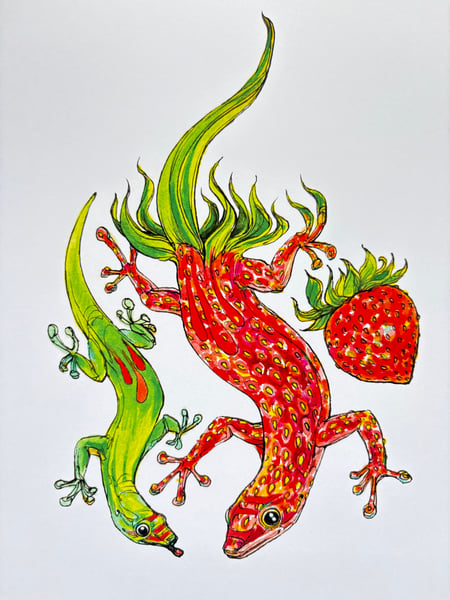 Image of Gecko Strawberry Laserprint 8”x10”