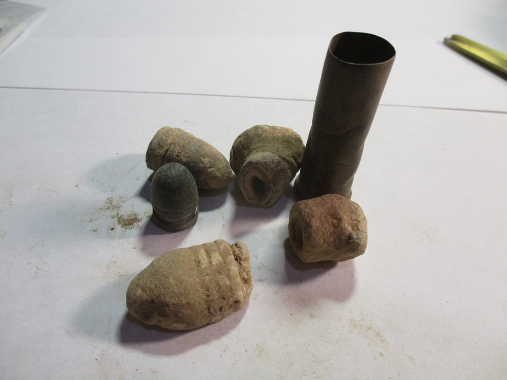 #211-CIVIL WAR SALE: GROUP OF 6  FIRED/DROPPED BULLETS & ONE SHELL CASING