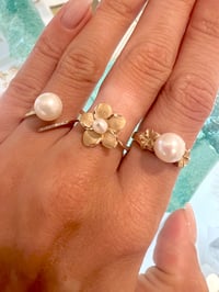 Image 3 of 14k solid gold plumeria Akoya pearl ring