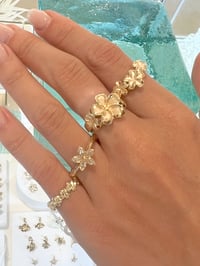 Image 4 of 14k solid gold .26 ct diamond plumeria ring