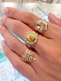 Image 3 of 14k solid gold Diamond Hibiscus Hawaiian ring