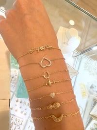 Image 5 of 14k solid gold Diamond open hear chain bracelet 