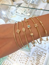 Image 6 of 14k solid gold  turquoise diamond flower bracelet 