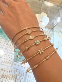 Image 5 of 14k solid gold  turquoise diamond flower bracelet 