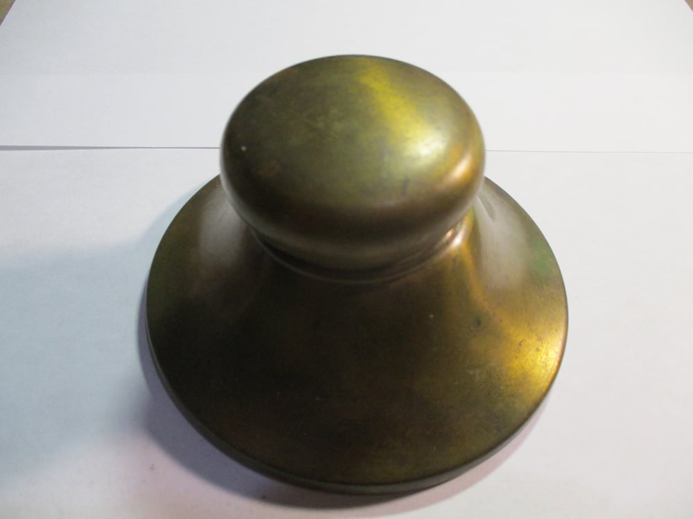 #204-CIVIL WAR SALE: RARE & UNUSUAL BRASS DESK PIECE WITH GLASS INK WELL INSIDE