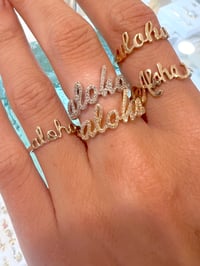 Image 4 of 14k solid gold diamond script aloha ring