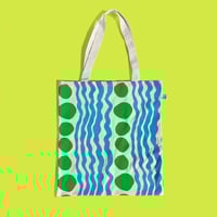 Image 1 of TOTE BAG - AT THE BEACH - SKY BLUE AND GREEN