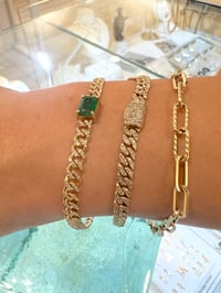 Image 4 of 14k solid gold emerald & diamond 4mm Cuban bracelet (1.49ct)