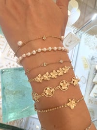 Image 3 of 14k solid gold plumeria flower ball chain bracelet 