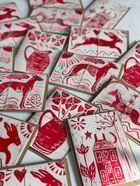 Image 1 of Red Block Printed Greeting Cards
