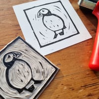 Image 4 of Puffin Lino Print
