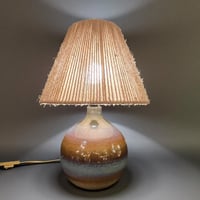 Image 5 of Lampe en céramique grès bleu vintage signé Jean-Marie Delahaye (JM), 1980  Abat-jour corde