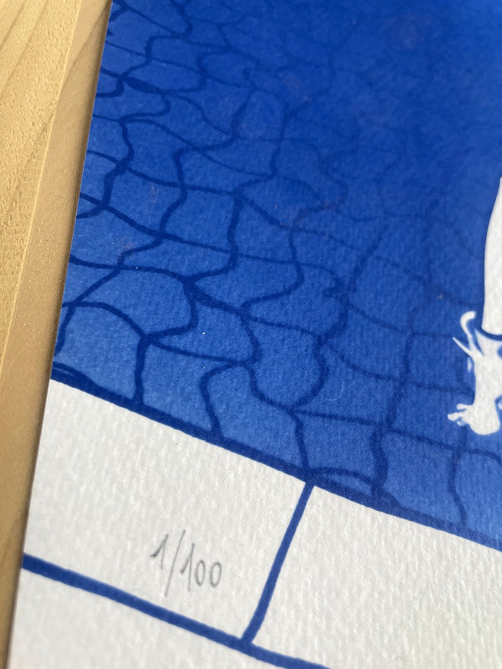 Image of "Plongée dans le grand bien" handmade cyanotype & woodcut art print