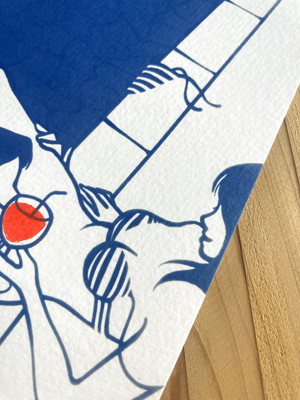 Image of "Plongée dans le grand bien" handmade cyanotype & woodcut art print