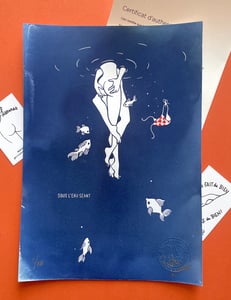 Image of "Sous l'eau séant" handmade cyanotype & woodcut art print