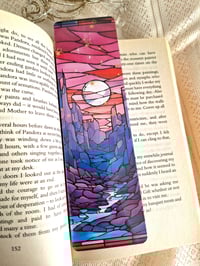 Image 4 of Bookmarks crystal mountains with hand foil accents pinks and blues large laminated