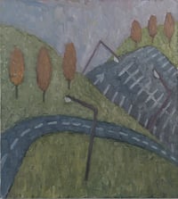 Image 1 of Autumn Commute, 2025. Oil on linen. 16 x 16 inches. Unframed.