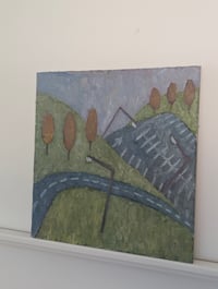 Image 2 of Autumn Commute, 2025. Oil on linen. 16 x 16 inches. Unframed.