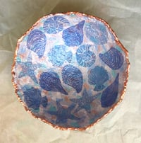 Image 1 of Blue Paper Mache Bowl with Seashell and Starfish – Handmade Coastal Decor