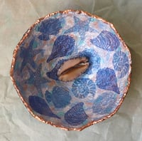Image 5 of Blue Paper Mache Bowl with Seashell and Starfish – Handmade Coastal Decor