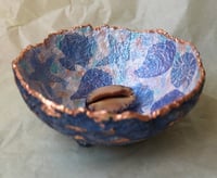 Image 2 of Blue Paper Mache Bowl with Seashell and Starfish – Handmade Coastal Decor
