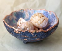 Image 8 of Blue Paper Mache Bowl with Seashell and Starfish – Handmade Coastal Decor