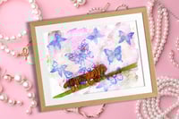 Image 7 of Caterpillar and butterflies mixed media art print