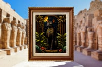 Image 2 of Bastet Art Print: Egyptian Black Cat Goddess, Tropical Night