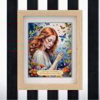 Image 1 of Red Hair Girl Art Print: Butterflies, Flowers, Goethe Quote