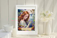 Image 4 of Red Hair Girl Art Print: Butterflies, Flowers, Goethe Quote