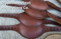 Image 2 of WWII M2 Airborne leather chin cups. Aged repros. 