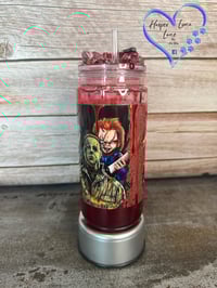 Image 4 of Scream, Saw, Freddy, It, Michael, Jason, and Chucky Blood Drip Tumbler