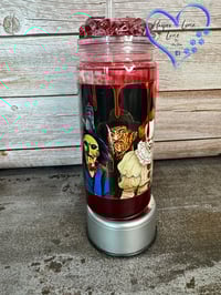 Image 5 of Scream, Saw, Freddy, It, Michael, Jason, and Chucky Blood Drip Tumbler