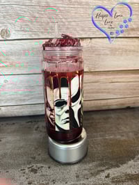 Image 1 of Chucky, Michael, Jason, It, Saw, and Scream Blood Drip Tumbler