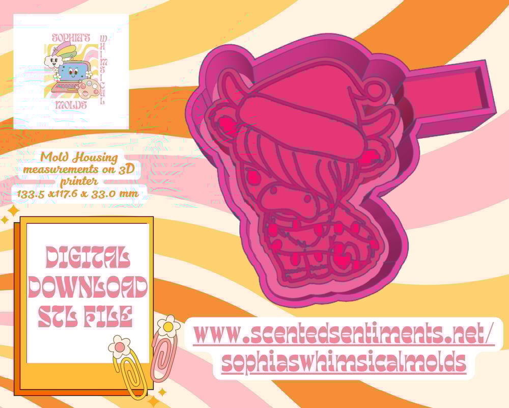 Image of Cute Christmas Cow Mold|Housing Mold Maker STL File for Freshies|Candle|Aroma Beads|Freshie Mold