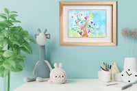 Image 2 of Birds and hearts in a naive watercolor mixed media illustration art print