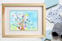 Image 6 of Birds and hearts in a naive watercolor mixed media illustration art print
