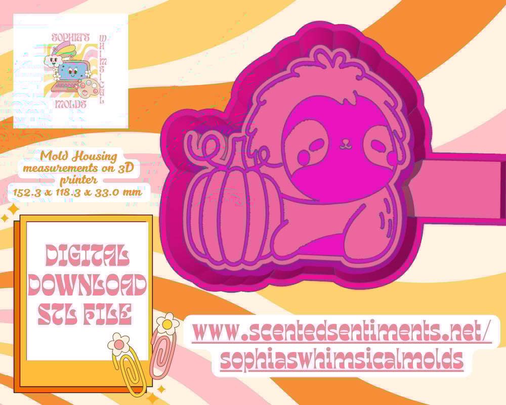 Image of Halloween Sloth Mold|Housing Mold Maker STL File for Freshies|Candle|Aroma Beads|Freshie Mold