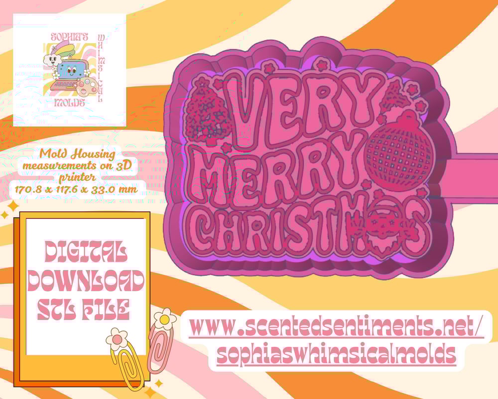Image of Very Merry Christmas Mold|Housing Mold Maker STL File for Freshies|Candle|Aroma Beads|Freshie Mold