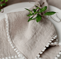 Natural Pom Pom Trim Linen Napkin {Set of 2}
